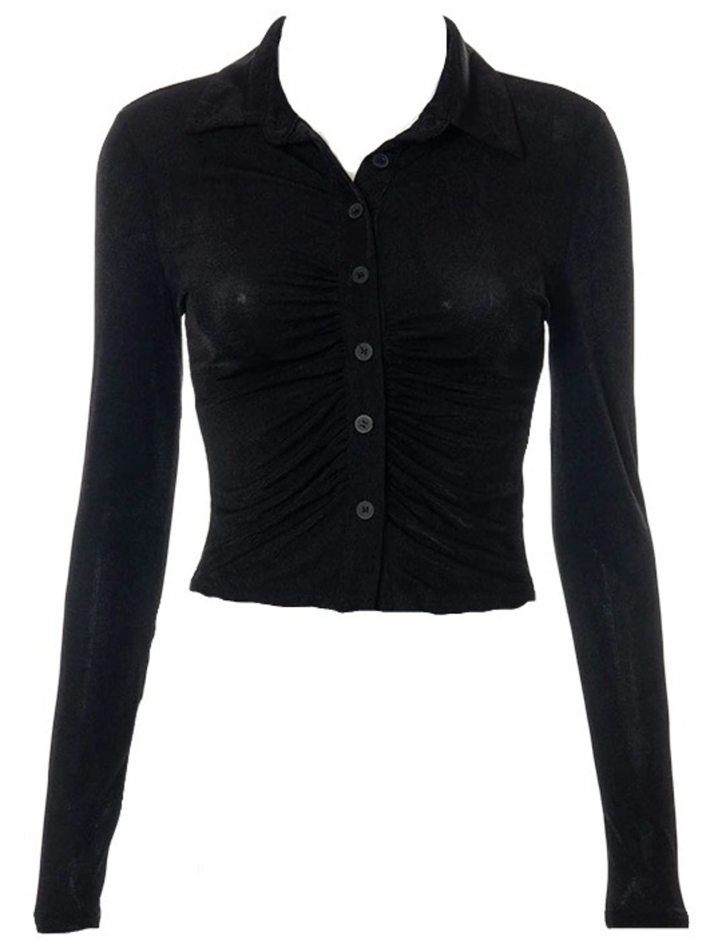 Cropped Button-Down Top in Black